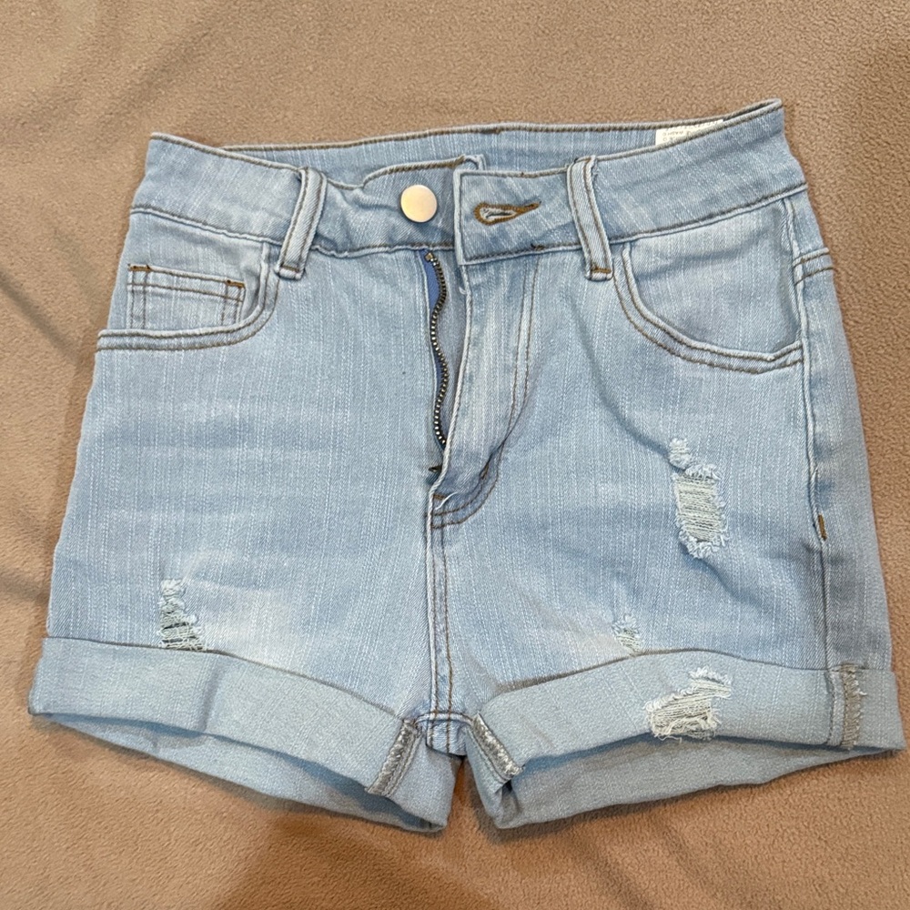 SHEIN Light Blue Ripped Jean Shorts